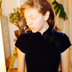 Velvet High Neck Dress in Dark Blue